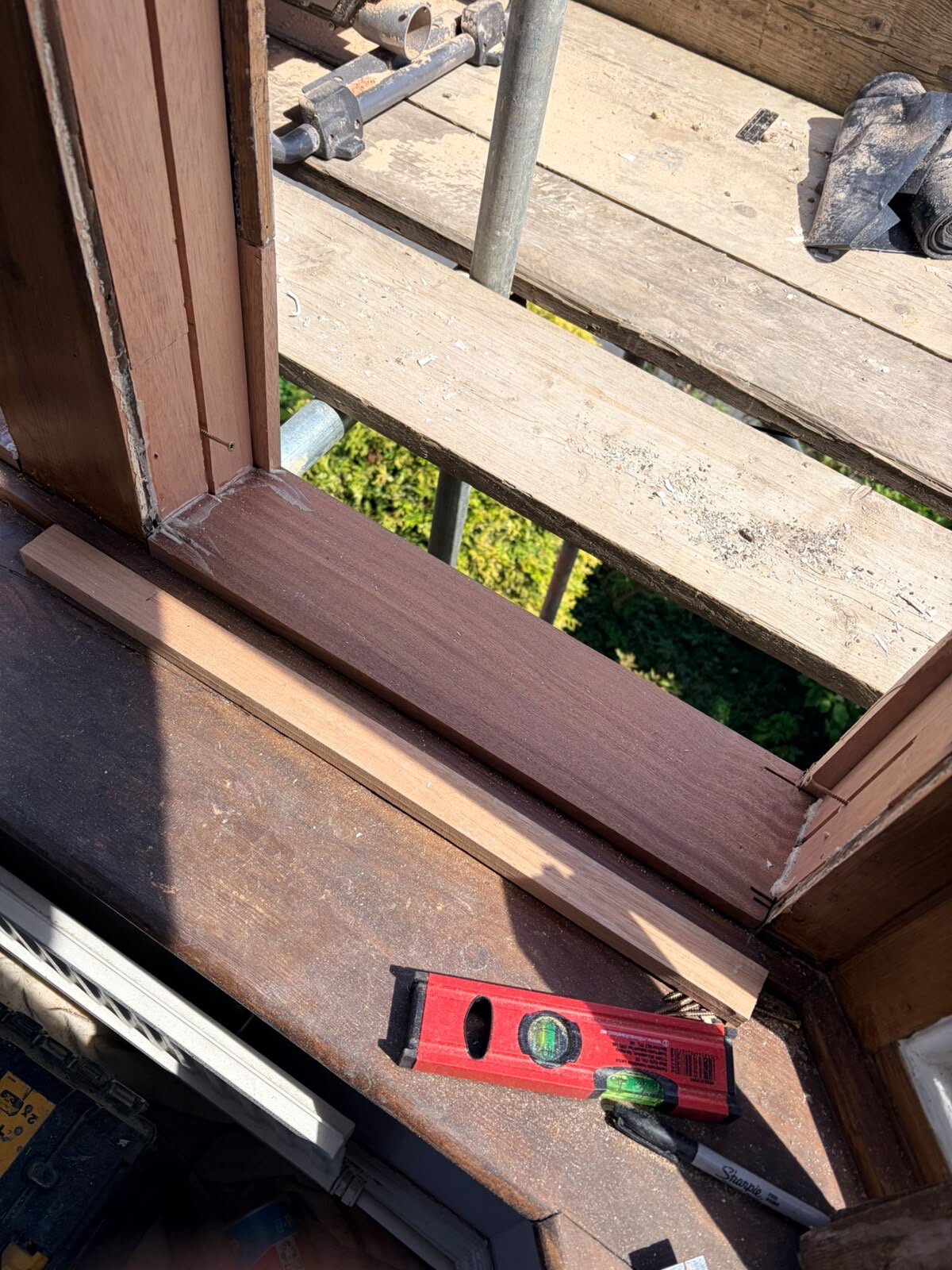 New hardwood sill fitted, not yet painted