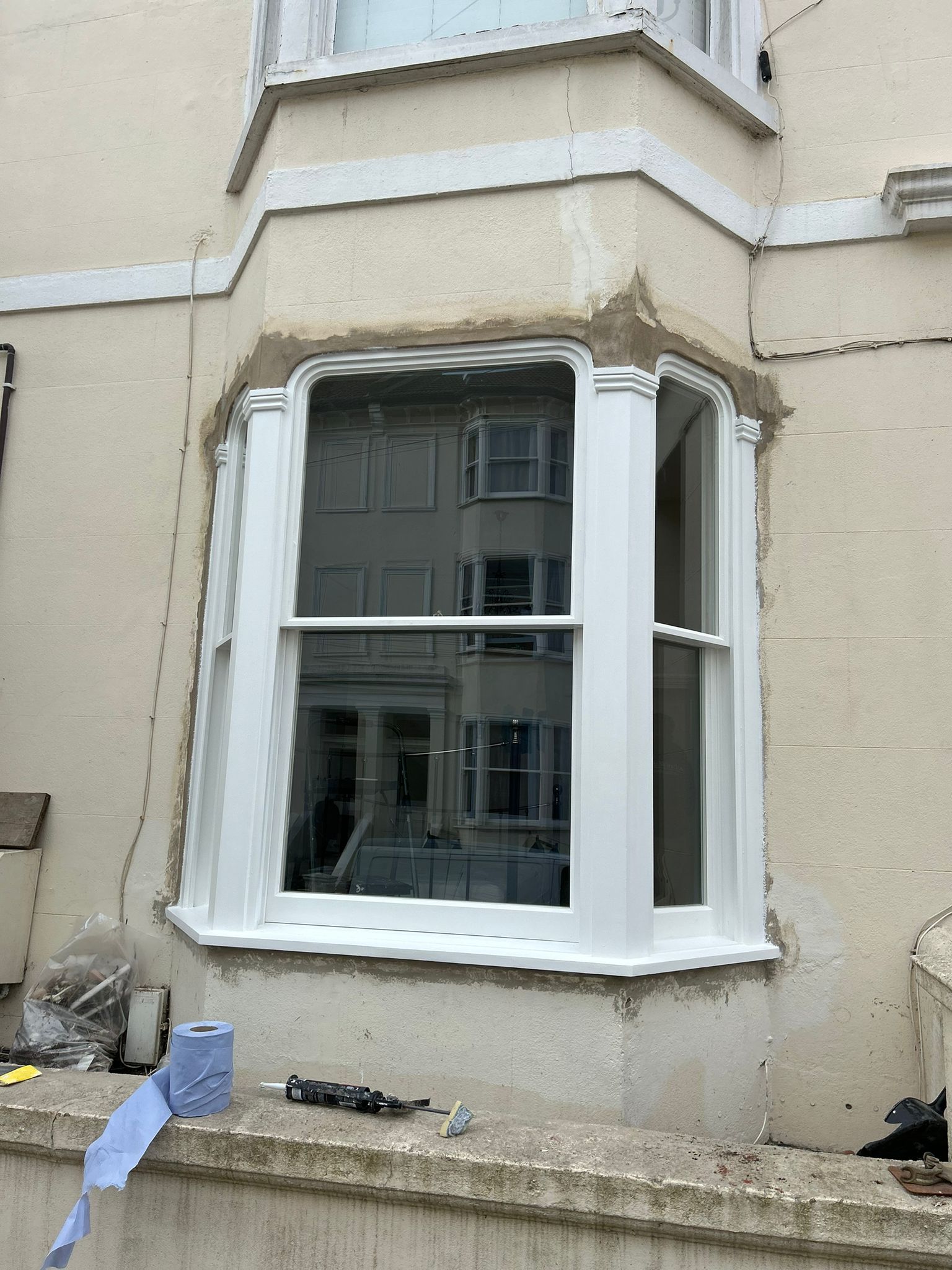 Bay window freshly installed exterior