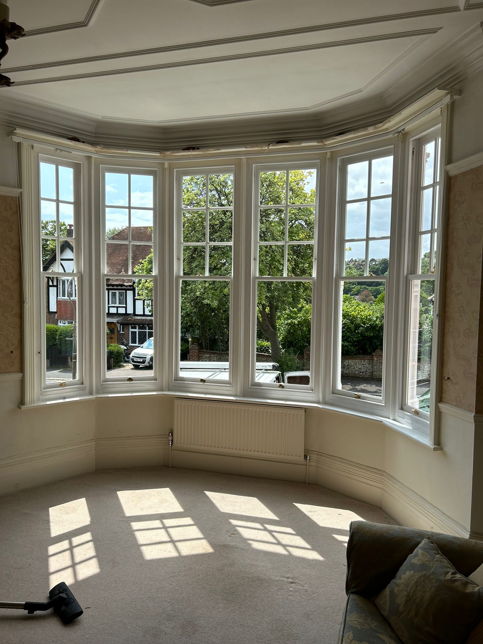 Large curved bay window interior