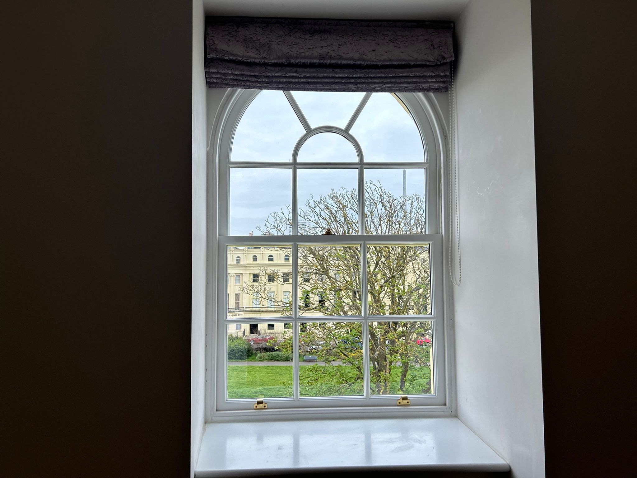 Arched fanlight sash window interior
